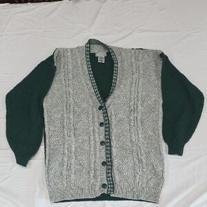 Men's Green and Gray Cardigan Sweater